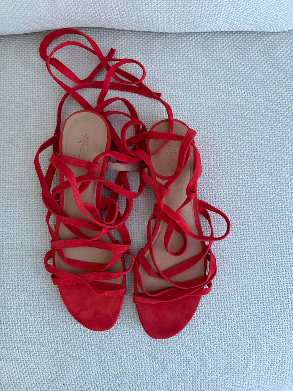 Madewell Red Suede Lace-Up Strappy Sandals